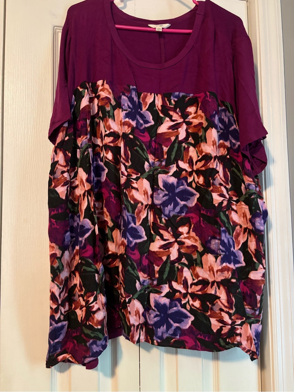 Terra & Sky Purple Floral Short Sleeve Blouse
